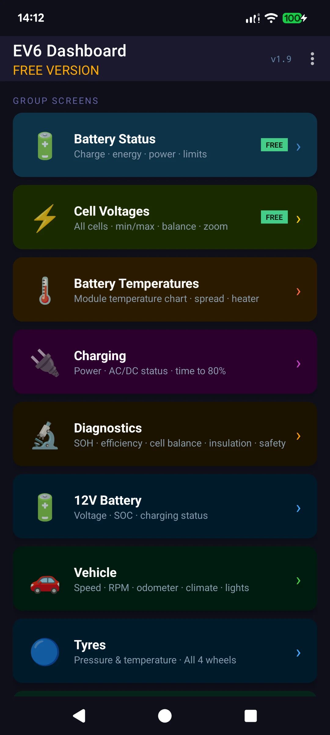 Kia EV6 OBD2 Monitor screenshot