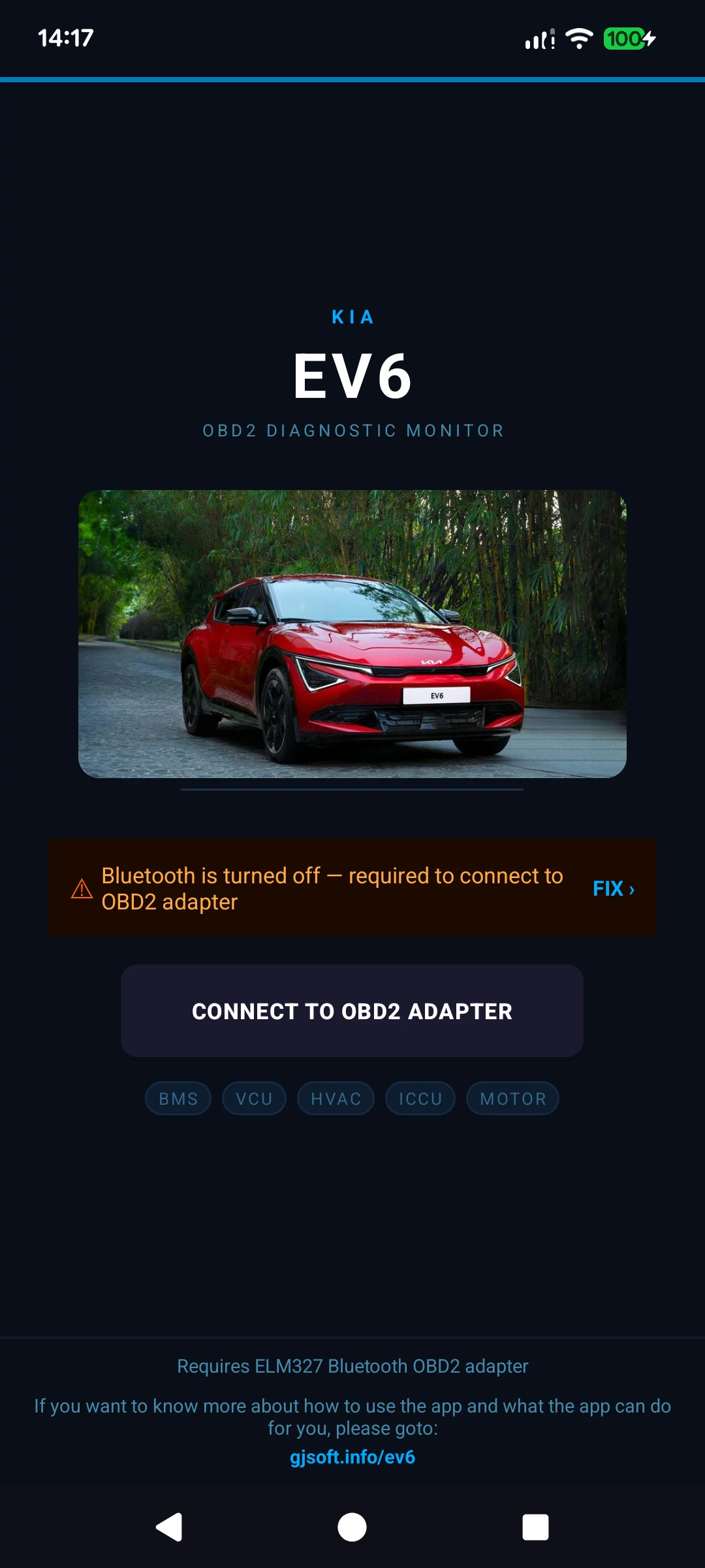 Kia EV6 OBD2 Monitor screenshot